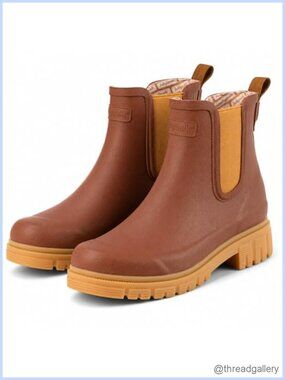Women's Waterproof Rubber Chelsea Rain Boots Pull-On Ankle Outdoor